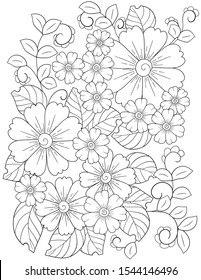 abstract fantasy floral composition. Coloring book page for adult. Vector anti-stress pattern 