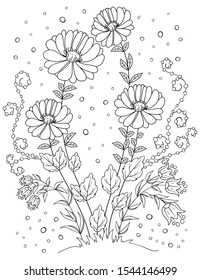 abstract fantasy floral composition. Coloring book page for adult. Vector anti-stress pattern 