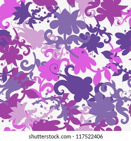 Abstract fantasy floral endless pattern in lilac tones. Perfect for textile design