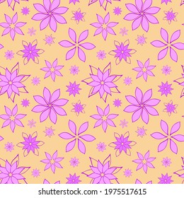Abstract fantasy flower seamless pattern background. Stylized geometric floral motif endless texture. Simplified editable repeating surface design. Flat boundless ornament for fabric, textile, linen