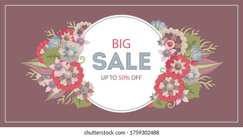 Abstract fantasy flowers. Eggplant color, gray, pink, red and blue. Templates can be used as floral frames for invitations, cards, stickers, discount cards, sales, for printing on paper and fabric.