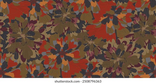 Abstract fantasy flowers floral variegated ornament tropical summer motifs seamless overlapping pattern rapport