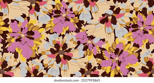 Abstract fantasy flowers floral variegated ornament tropical summer motifs seamless overlapping pattern rapport