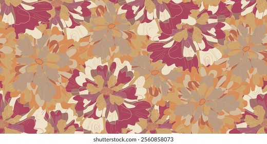 Abstract fantasy flowers floral variegated ornament tropical summer motifs seamless overlapping pattern rapport