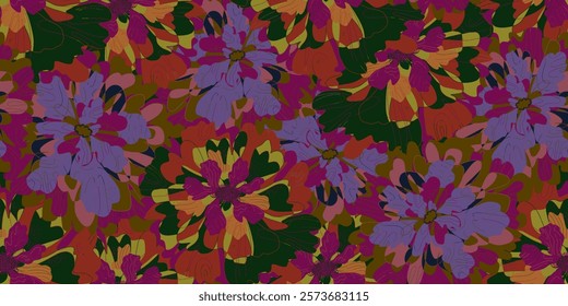 Abstract fantasy flowers floral variegated ornament tropical summer motifs seamless overlapping pattern rapport