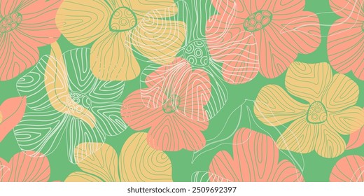 Abstract fantasy flowers motley ornament Asian motifs vector seamless overlapping pattern rapport