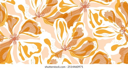 Abstract fantasy flowers motley ornament Asian motifs vector seamless overlapping pattern rapport