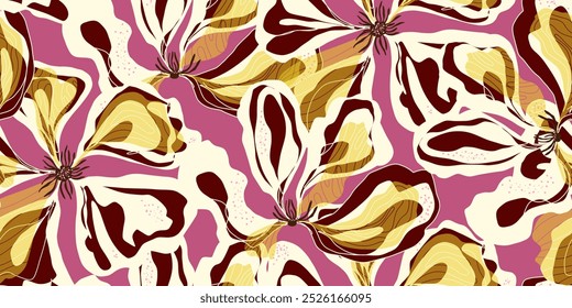 Abstract fantasy flowers motley ornament Asian motifs vector seamless overlapping pattern rapport