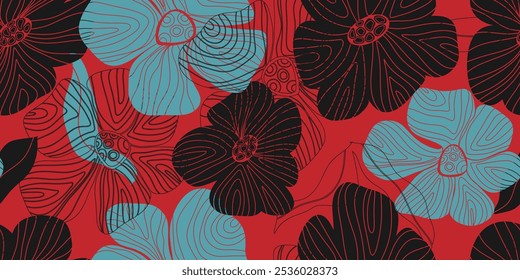 Abstract fantasy flowers motley ornament Asian motifs vector seamless overlapping pattern rapport