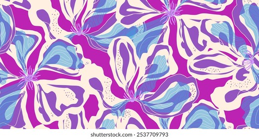 Abstract fantasy flowers motley ornament Asian motifs vector seamless overlapping pattern rapport