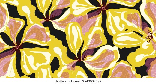 Abstract fantasy flowers motley ornament Asian motifs vector seamless overlapping pattern rapport