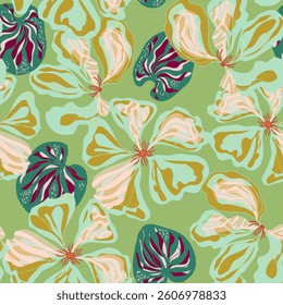 Abstract fantasy flowers motley ornament Asian motifs vector seamless overlapping pattern rapport	
