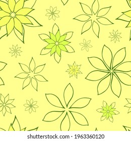 Abstract fantasy flowers seamless pattern background. Stylized geometric floral motifs endless texture. Simplified editable repeating surface design. Flat boundless ornament for fabric or stationery