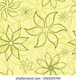 Abstract fantasy flowers seamless pattern background. Stylized geometric floral motifs endless texture. Simplified editable repeating surface design. Flat boundless ornament for fabric, textile, linen