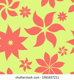 Abstract fantasy flowers seamless pattern background. Stylized geometric floral motifs endless texture. Simplified editable repeating surface design. Flat boundless ornament for fabric or gift paper