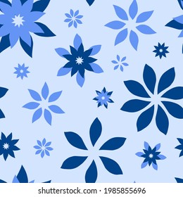 Abstract fantasy flowers seamless pattern background. Stylized geometric floral motifs endless texture. Simplified editable repeating surface design. Flat boundless ornament for gift or cosmetics