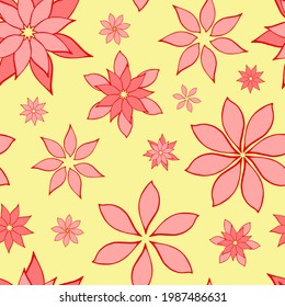 Abstract fantasy flowers seamless pattern background. Stylized geometric floral motifs endless texture. Simplified editable repeating surface design. Flat boundless ornament for textile or cosmetics
