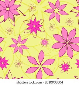 Abstrakte Fantasy-Blumen, nahtlos Muster Hintergrund. Stilvolle geometrische Blumenmotive schaffen eine endlose Textur. Einfacher bearbeitbarer, sich wiederholender Oberflächenentwurf. Flache grenzenlose Ornamente für Kosmetikverpackungen
