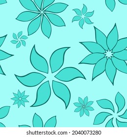 Abstract fantasy flowers seamless pattern background. Stylized geometric floral motifs endless texture. Simplified editable repeating surface design. Flat boundless ornament for linen or stationery