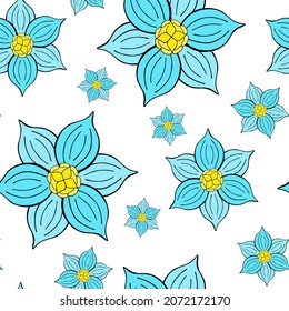 Abstract fantasy flowers seamless pattern background. Stylized doodle floral motifs endless texture. Ditsy editable repeating surface design. Flat boundless botanic ornament for textile