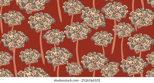 Abstract fantasy geranium flowers variegated ornament Asian motifs vector seamless overlapping pattern rapport