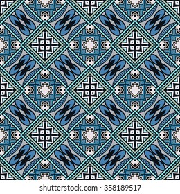 Abstract fantasy graphic background, seamless fabric pattern. Hand drawn floral geometric texture. Tribal ethnic ornament, doodle vector illustration. 