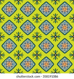Abstract fantasy graphic background, seamless fabric pattern. Hand drawn floral geometric texture. Tribal ethnic ornament, doodle vector illustration. 