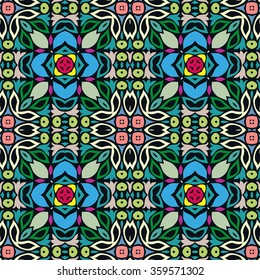 Abstract fantasy graphic background, seamless fabric pattern. Hand drawn floral geometric texture. Tribal ethnic ornament, doodle vector illustration. 