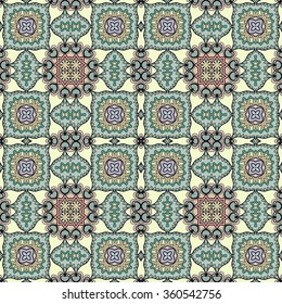 Abstract fantasy graphic background, seamless fabric pattern. Hand drawn floral geometric texture. Tribal ethnic ornament, doodle vector illustration. 