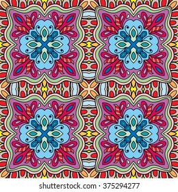 Abstract fantasy graphic background, seamless fabric pattern. Hand drawn floral geometric texture. Tribal ethnic ornament, doodle vector illustration. 