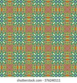 Abstract fantasy graphic background, seamless floral geometric pattern. Hand drawn fabric texture. Tribal ethnic arabic, indian, ottoman ornament, doodle vector illustration. 