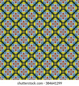 Abstract fantasy graphic background, seamless floral geometric pattern. Hand drawn fabric texture. Tribal ethnic arabic, indian, ottoman ornament, doodle vector illustration. 