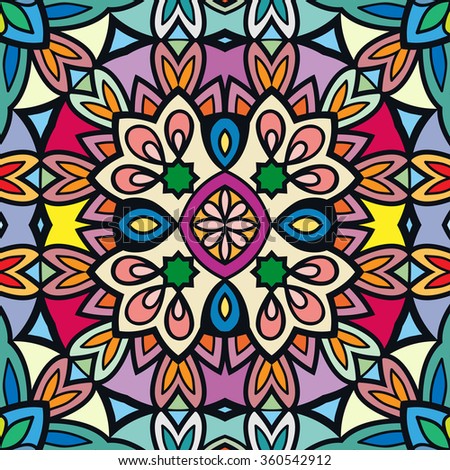 Abstract fantasy graphic background, seamless fabric pattern. Hand drawn floral geometric texture. Tribal ethnic ornament, doodle vector illustration. 