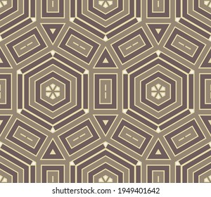 Abstract fantasy hexagon, triangle geometric seamless pattern. Creative mosaic, tile background.
