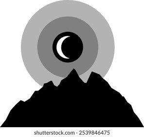 Abstrakte Fantasy-Illustration - Vektorsilhouette Berge und Mond