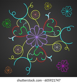 Abstract fantasy image with imaginary flowers and hearts on the petals