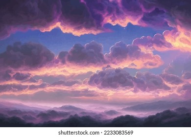 Abstract fantasy landscape purple Cumulus clouds