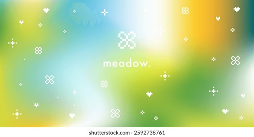 Abstract fantasy nature gradient pattern with pixel sparkle. Pastel light blue, green and yellow color vector banner. Fresh blurry green gradient background. Vector soft horizontal backdrop