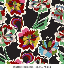 Abstrakte Fantasie psychedelische Blumen Vektor nahtloses Muster Tapete Hintergrund
