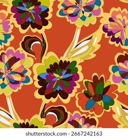 Abstrato fantasia psicodélico flores vetor sem costura padrão papel de parede fundo