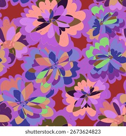 Abstrato fantasia psicodélico flores vetor sem costura padrão papel de parede fundo