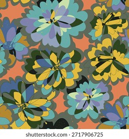 Abstract fantasy psychedelic flowers vector seamless pattern wallpaper background