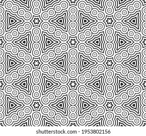 Abstract fantasy striped halftone ,thin line round shapes geometric seamless pattern. Creative mosaic, tile background.