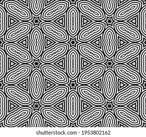 Resumen de fantasía rayado medio tono, líneas delgadas redondeadas formas geométricas sin costura. Mosaico creativo, fondo de azulejos.