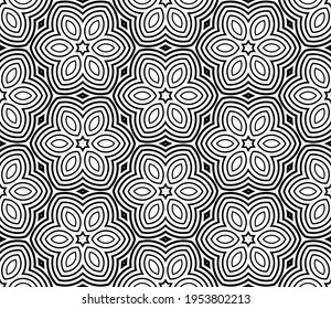 Resumen de fantasía rayado medio tono, líneas delgadas redondeadas formas geométricas sin costura. Mosaico creativo, fondo de azulejos.