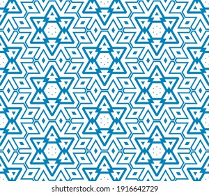 Abstract fantasy thin line hexagon, triangle geometric seamless pattern. Creative mosaic, tile background. 