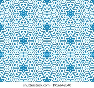 Abstract fantasy thin line hexagon, triangle geometric seamless pattern. Creative mosaic, tile background. 
