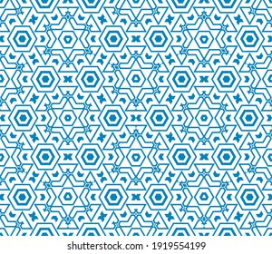 Abstract fantasy thin line hexagon, triangle geometric seamless pattern. Creative mosaic, tile background. 