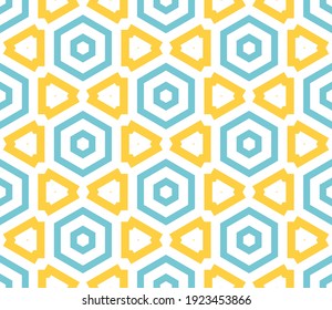 Abstract fantasy thin line hexagon, triangle geometric seamless pattern. Creative mosaic, tile background.