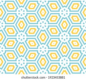 Abstract fantasy thin line hexagon, triangle geometric seamless pattern. Creative mosaic, tile background.
